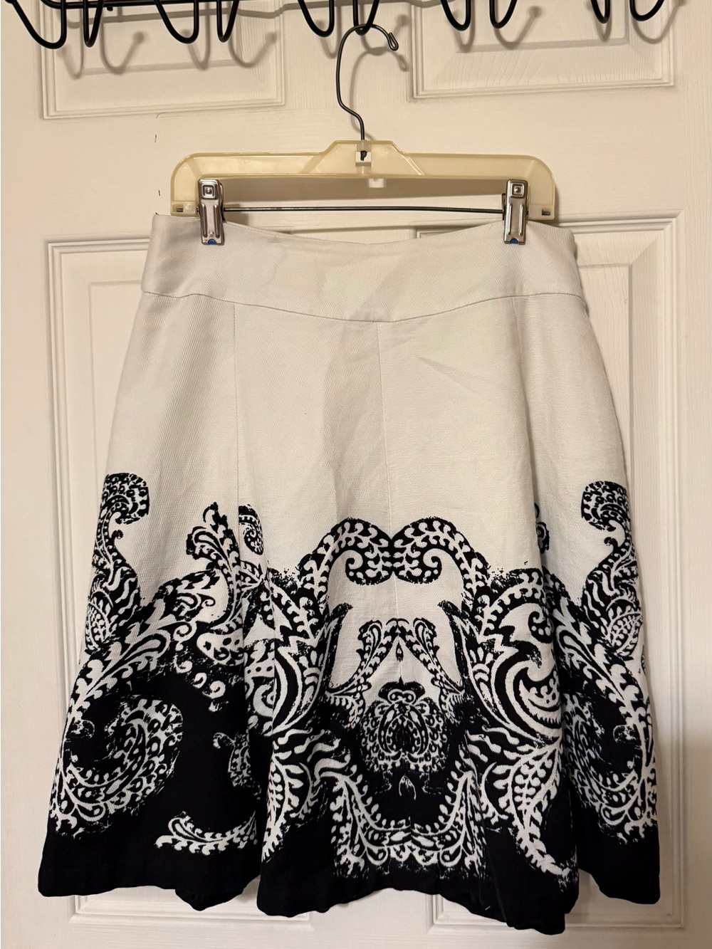 White House Black Market White and Black Decorative Hem A-Line Skirt